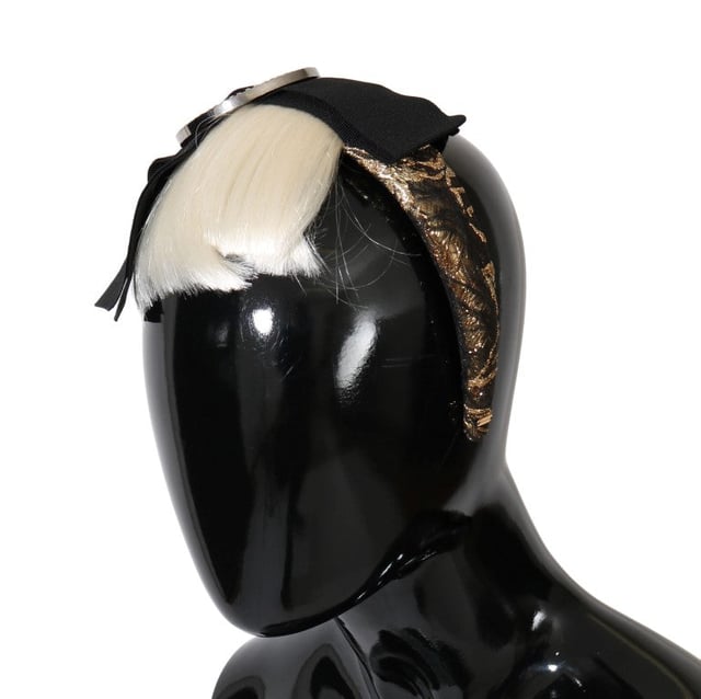 Brand: Dolce & Gabbana
  Style: Clear crystal hair parrucchiera diadem headband
  Model: Diadem Parrucchiera broche + frangia bianca
  Color: Gold brown brocade black
  Crystal: Clear
  Material: 10% AC 20% Cotton 20% LU 30% NY 10% PA
  Size: One size
  Made in Italy
  Logo details
  Gender: Women