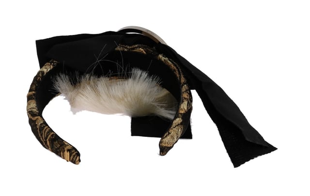 Brand: Dolce & Gabbana
  Style: Clear crystal hair parrucchiera diadem headband
  Model: Diadem Parrucchiera broche + frangia bianca
  Color: Gold brown brocade black
  Crystal: Clear
  Material: 10% AC 20% Cotton 20% LU 30% NY 10% PA
  Size: One size
  Made in Italy
  Logo details
  Gender: Women