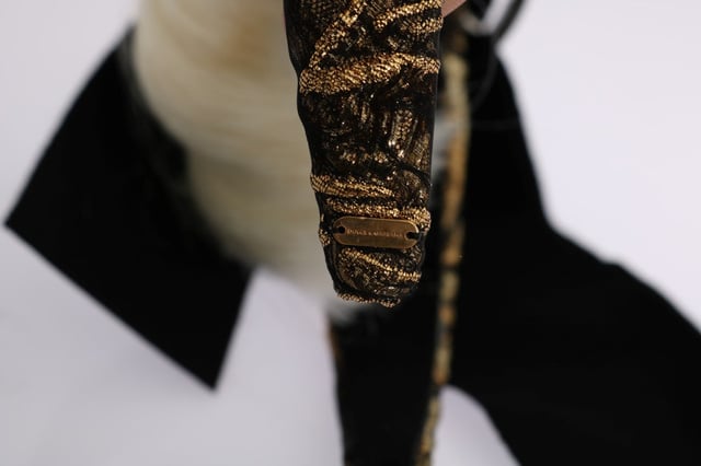 Brand: Dolce & Gabbana
  Style: Clear crystal hair parrucchiera diadem headband
  Model: Diadem Parrucchiera broche + frangia bianca
  Color: Gold brown brocade black
  Crystal: Clear
  Material: 10% AC 20% Cotton 20% LU 30% NY 10% PA
  Size: One size
  Made in Italy
  Logo details
  Gender: Women