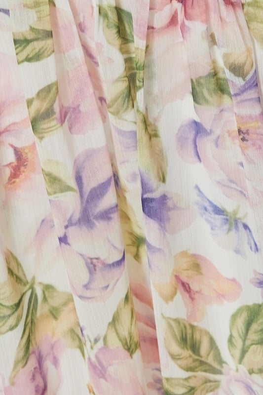 - Chiffon finish - Floral print - Ruched bodice - Drop waist look - Asymmetric waistline - Tie straps - Model height: 5'3" - Model wears uk 8 / us 4 / eur 36 - Always check the wash care label - Cool hand wash with mild detergent
