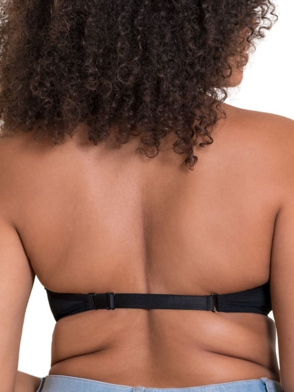 Curvy Kate Superhero Plunge Multiway Bra. Multiway bra with a low plunge, foam lined padded cups, swan hook back band with an adjustable slider, multiway straps that can be positioned in mumerous ways due to the eyeletted top cup and a low back extender to lower the band by 1-2 inches. The product is recommended for hand wash only.