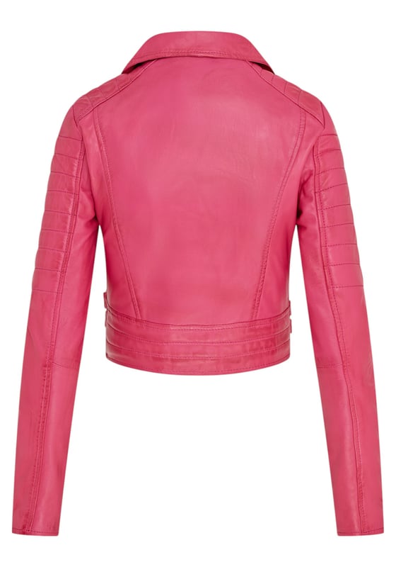 Gönnen Sie sich eleganten Luxus mit dieser kurzen Lederjacke im Brando-Stil. Sie ist aus ultraweichem Lammnappaleder gefertigt und mit hochwertigem Satin gefüttert. Sie verbindet zeitlosen Biker-Look mit moderner Eleganz. Anspruchsvolle Details und eine schmeichelhafte Silhouette machen sie zu einem vielseitigen Basic für jede modebewusste Garderobe. Wichtige Eigenschaften: Weiches und geschmeidiges Lammnappaleder Innenfutter aus hochwertigem Polyester für mehr Komfort Kurze Passform für einen schicken, schmeichelhaften Look Klassisches Revers im Brando-Stil Dezentrierter YKK-Reißverschluss vorne Stilvoll gesteppte Schultern für eine unverwechselbare Note 2 verlängerte vertikale Außentaschen mit Reißverschluss Ärmelbündchen mit Reißverschluss – krempeln Sie sie hoch für einen individuellen Look Seitliche Gürtel mit Schnallenverstellung für eine maßgeschneiderte Passform