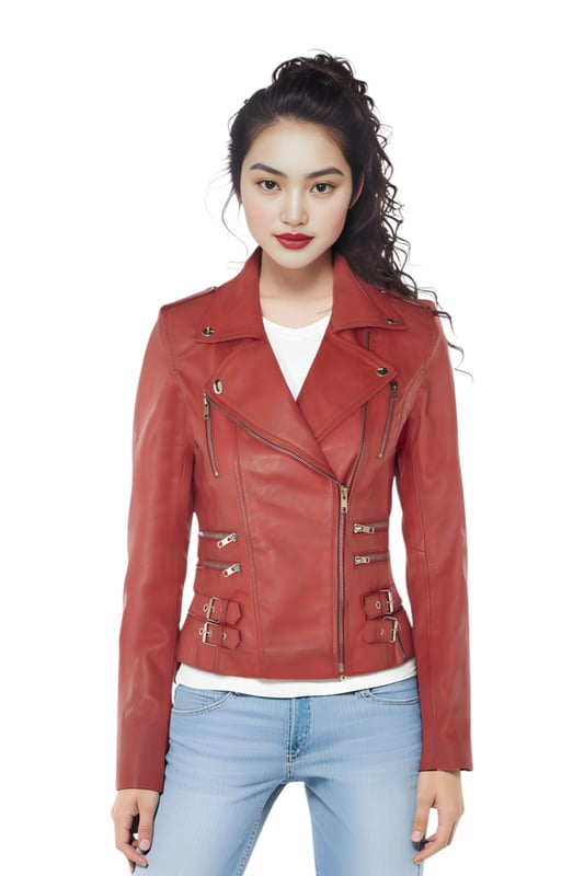 This double-breasted biker jacket is a top seller, loved for its sharp silhouette and stylish flair. With a wide notched lapel, shoulder epaulettes, and multiple zip pockets, it blends function with fashion. Adjustable buckle tabs and slim fit enhance comfort and style. Available in a wide range of colours.

Key Features:

100% premium ultra-soft Nappa leather
High-quality polyester blend lining
Off-centre YKK zip fastening
Wide notched lapel with press studs
Shoulder epaulettes with stud fastening
Six zipped exterior pockets for storage
Adjustable buckle tabs at the hips
Slim-fitting, cropped biker design