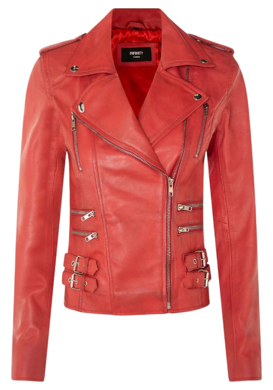 This double-breasted biker jacket is a top seller, loved for its sharp silhouette and stylish flair. With a wide notched lapel, shoulder epaulettes, and multiple zip pockets, it blends function with fashion. Adjustable buckle tabs and slim fit enhance comfort and style. Available in a wide range of colours.

Key Features:

100% premium ultra-soft Nappa leather
High-quality polyester blend lining
Off-centre YKK zip fastening
Wide notched lapel with press studs
Shoulder epaulettes with stud fastening
Six zipped exterior pockets for storage
Adjustable buckle tabs at the hips
Slim-fitting, cropped biker design