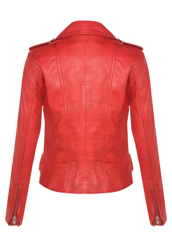 This double-breasted biker jacket is a top seller, loved for its sharp silhouette and stylish flair. With a wide notched lapel, shoulder epaulettes, and multiple zip pockets, it blends function with fashion. Adjustable buckle tabs and slim fit enhance comfort and style. Available in a wide range of colours.

Key Features:

100% premium ultra-soft Nappa leather
High-quality polyester blend lining
Off-centre YKK zip fastening
Wide notched lapel with press studs
Shoulder epaulettes with stud fastening
Six zipped exterior pockets for storage
Adjustable buckle tabs at the hips
Slim-fitting, cropped biker design