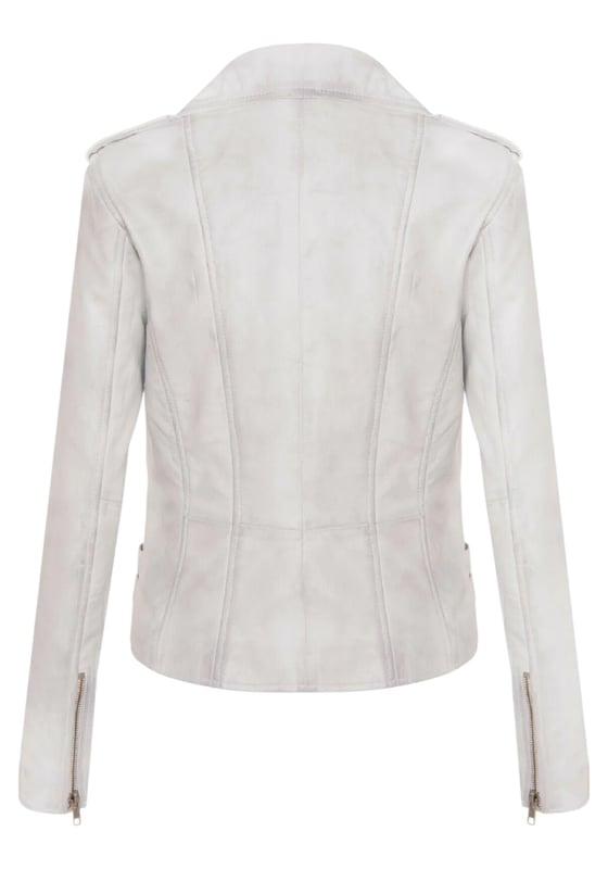 This double-breasted biker jacket is a top seller, loved for its sharp silhouette and stylish flair. With a wide notched lapel, shoulder epaulettes, and multiple zip pockets, it blends function with fashion. Adjustable buckle tabs and slim fit enhance comfort and style. Available in a wide range of colours.

Key Features:

100% premium ultra-soft Nappa leather
High-quality polyester blend lining
Off-centre YKK zip fastening
Wide notched lapel with press studs
Shoulder epaulettes with stud fastening
Six zipped exterior pockets for storage
Adjustable buckle tabs at the hips
Slim-fitting, cropped biker design