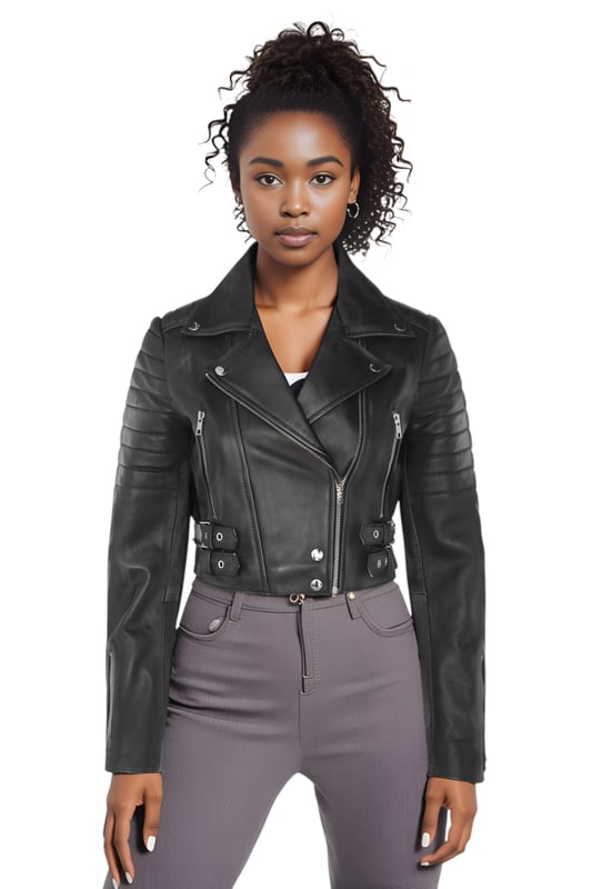 Gönnen Sie sich eleganten Luxus mit dieser kurzen Lederjacke im Brando-Stil. Sie ist aus ultraweichem Lammnappaleder gefertigt und mit hochwertigem Satin gefüttert. Sie verbindet zeitlosen Biker-Look mit moderner Eleganz. Anspruchsvolle Details und eine schmeichelhafte Silhouette machen sie zu einem vielseitigen Basic für jede modebewusste Garderobe. Wichtige Eigenschaften: Weiches und geschmeidiges Lammnappaleder Innenfutter aus hochwertigem Polyester für mehr Komfort Kurze Passform für einen schicken, schmeichelhaften Look Klassisches Revers im Brando-Stil Dezentrierter YKK-Reißverschluss vorne Stilvoll gesteppte Schultern für eine unverwechselbare Note 2 verlängerte vertikale Außentaschen mit Reißverschluss Ärmelbündchen mit Reißverschluss – krempeln Sie sie hoch für einen individuellen Look Seitliche Gürtel mit Schnallenverstellung für eine maßgeschneiderte Passform