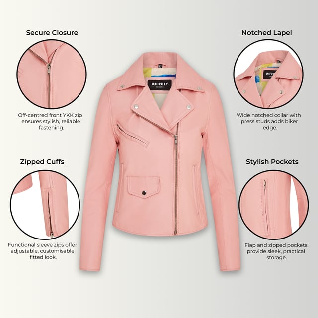 Diese auffällige Bikerjacke aus luxuriösem Lammnappaleder bietet eine schlanke, moderne Passform mit einem weichen Satinfutter für ganztägigen Tragekomfort. Mit vier Außentaschen und einer Innentasche ist sie stilvoll und praktisch zugleich. Perfekt, um lässige Outfits mit einer lebendigen, ausgefallenen Note aufzuwerten. Hauptmerkmale: Aus hochwertigem Lammnappaleder. Weiches und atmungsaktives Satin-Innenfutter. Klassische Biker-Silhouette mit asymmetrischem Reißverschluss. Vier funktionale Außentaschen (mit Reißverschluss und Klappe). Eine Innentasche für zusätzlichen Komfort. Reißverschlussbündchen für verstellbare Passform und Stil. Leicht und geschmeidig für hohen Tragekomfort.