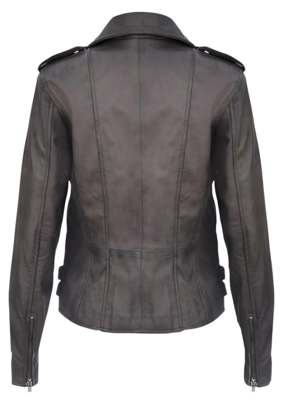 This double-breasted biker jacket is a top seller, loved for its sharp silhouette and stylish flair. With a wide notched lapel, shoulder epaulettes, and multiple zip pockets, it blends function with fashion. Adjustable buckle tabs and slim fit enhance comfort and style. Available in a wide range of colours.

Key Features:

100% premium ultra-soft Nappa leather
High-quality polyester blend lining
Off-centre YKK zip fastening
Wide notched lapel with press studs
Shoulder epaulettes with stud fastening
Six zipped exterior pockets for storage
Adjustable buckle tabs at the hips
Slim-fitting, cropped biker design