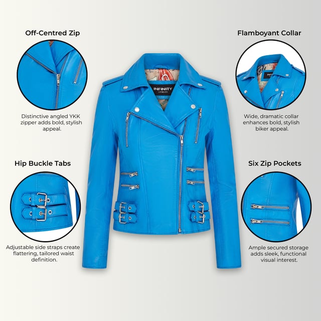 Diese zweireihige Bikerjacke ist ein Verkaufsschlager und wird für ihre scharfe Silhouette und ihr stilvolles Flair geliebt. Mit einem breiten Revers, Schulterklappen und mehreren Reißverschlusstaschen verbindet sie Funktionalität mit Mode. Verstellbare Schnallenlaschen und die schmale Passform verbessern Komfort und Stil. In vielen Farben erhältlich. Hauptmerkmale: 100 % hochwertiges, ultraweiches Nappaleder; Hochwertiges Futter aus Polyestermischung; Dezentraler YKK-Reißverschluss; Breites Revers mit Druckknöpfen; Schulterklappen mit Druckknopfverschluss; Sechs Außentaschen mit Reißverschluss zur Aufbewahrung; Verstellbare Schnallenlaschen an den Hüften; Schmal geschnittenes, verkürztes Bikerdesign
