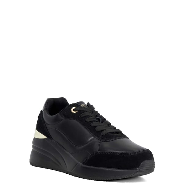 Dune Ladies Elatie - Wedge Heel Lace Up Trainers From its almond toe to its statement-making wedge heel, Elatie is a bold design in your everyday edit. Contrast colour details and branded metal eyelets add subtle style points, while a secure lace fastening adds a classic touch.