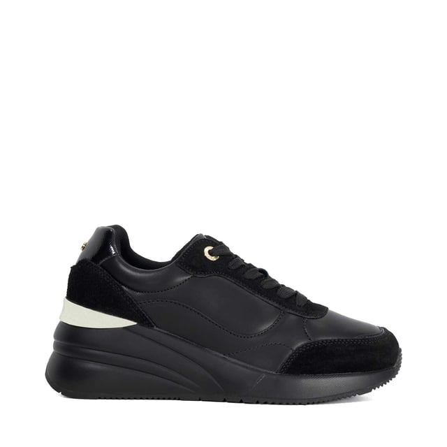 Dune Ladies Elatie - Wedge Heel Lace Up Trainers From its almond toe to its statement-making wedge heel, Elatie is a bold design in your everyday edit. Contrast colour details and branded metal eyelets add subtle style points, while a secure lace fastening adds a classic touch.