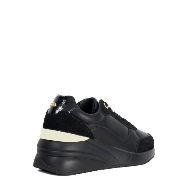 Dune Ladies Elatie - Wedge Heel Lace Up Trainers From its almond toe to its statement-making wedge heel, Elatie is a bold design in your everyday edit. Contrast colour details and branded metal eyelets add subtle style points, while a secure lace fastening adds a classic touch.