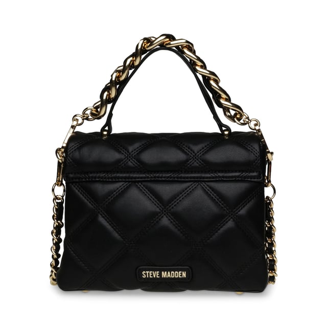 Removable and adjustable shoulder strap.Closes with clip fastener.Decorative chain.One handle.