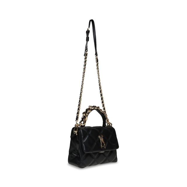 Removable and adjustable shoulder strap.Closes with clip fastener.Decorative chain.One handle.