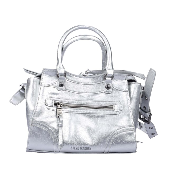 One zip pocket on the front. Zip pocket on the back. Closes with two-way zipper. Two handles. Removable and adjustable shoulder strap. Detachable pendant. Separate case. Inside: One main compartment. One zip pocket. One slip pocket. Separate case.
