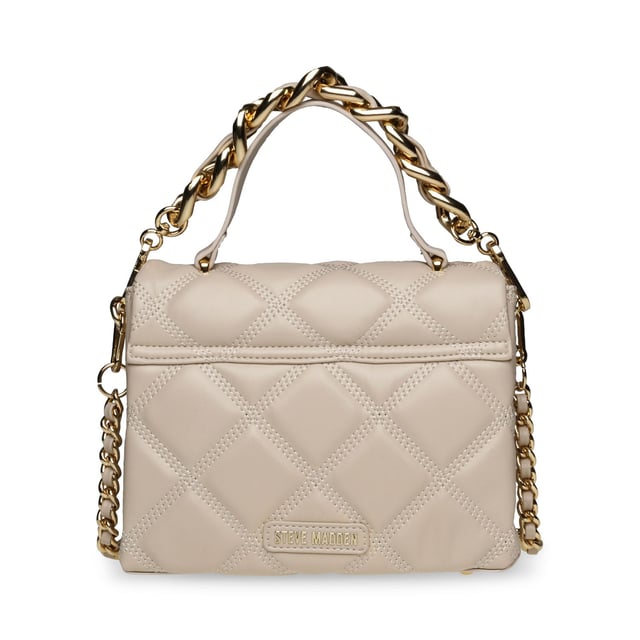 Removable and adjustable shoulder strap.Closes with clip fastener.One handle.Decorative chain.