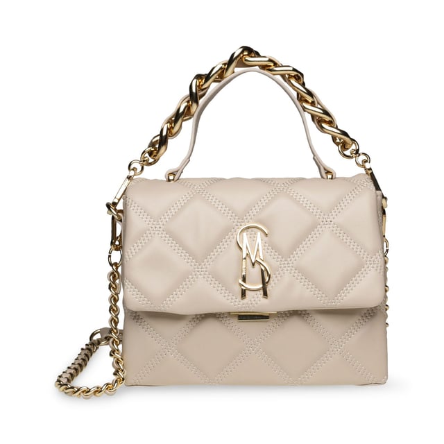 Removable and adjustable shoulder strap.Closes with clip fastener.One handle.Decorative chain.