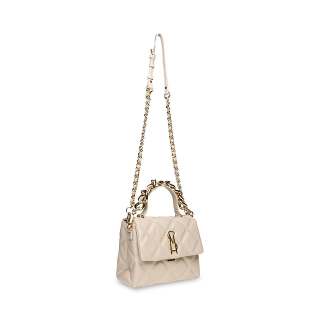 Removable and adjustable shoulder strap.Closes with clip fastener.One handle.Decorative chain.