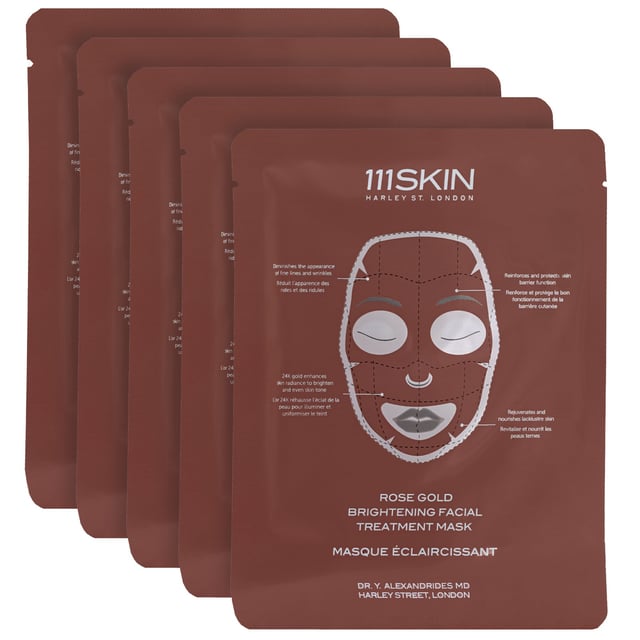 Experience the luxury of the 111SKIN Radiance Rose Gold Brightening Facial Treatment Mask. This rejuvenating mask enhances your complexion, delivering a radiant glow that you'll love. Infused with gold, it brightens skin and boosts circulation, while Damask rose extract shields against environmental aggressors and strengthens the moisture barrier. The innovative Acetyl hexapeptide-3 helps diminish fine lines and wrinkles by reducing muscle contractions. Simply apply to a cleansed, dry face, leave on for 20 minutes, and enjoy up to three times a week for glowing results.