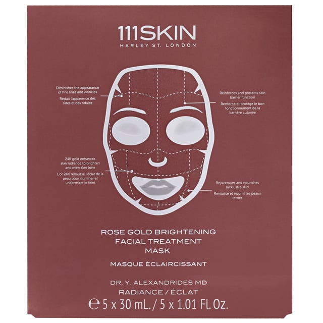 Experience the luxury of the 111SKIN Radiance Rose Gold Brightening Facial Treatment Mask. This rejuvenating mask enhances your complexion, delivering a radiant glow that you'll love. Infused with gold, it brightens skin and boosts circulation, while Damask rose extract shields against environmental aggressors and strengthens the moisture barrier. The innovative Acetyl hexapeptide-3 helps diminish fine lines and wrinkles by reducing muscle contractions. Simply apply to a cleansed, dry face, leave on for 20 minutes, and enjoy up to three times a week for glowing results.