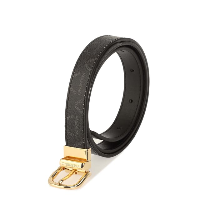 Adjustable keyhole fastening.Gold buckle detail.Embossed logo all over.Faux leather.