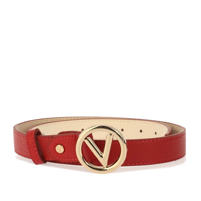 The ‘Round Buckle’ belt is part of the New Season collection from Valentino Bags. This everyday accessory is crafted from premium pebbled PU with gold tone hardware. Statement logo buckle adds detail. An easy to wear adjustable style. Signature Valentino Bags branding is seen throughout.