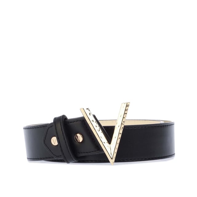 Valentino by Mario Moke Belt in 'black' has textured gold hardware shaped into a 'V' logo and can be adjusted in size using the 'punch hole' closure.