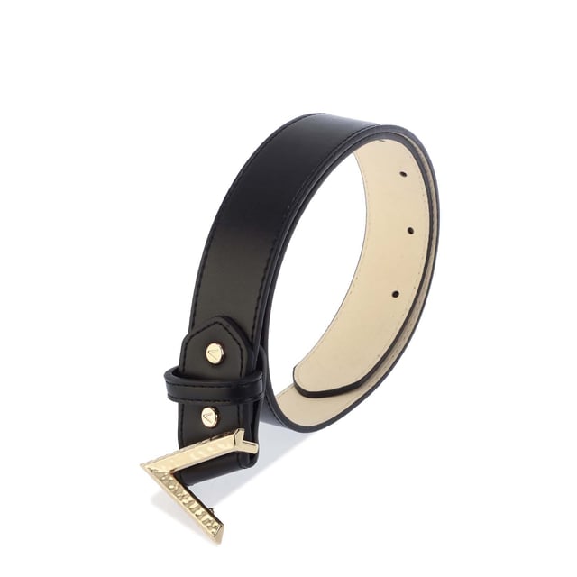 Valentino by Mario Moke Belt in 'black' has textured gold hardware shaped into a 'V' logo and can be adjusted in size using the 'punch hole' closure.