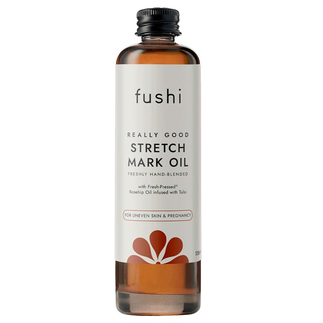 Discover the benefits of Fushi Really Good Stretch Mark Oil, specially formulated to help prevent and reduce stretch marks during pregnancy. This luxurious blend targets uneven skin with powerful ingredients. Pomegranate oil fades scars, while avocado oil promotes elasticity and hydrates. Wheatgerm oil, rich in Vitamin E, aids skin repair. Infused with healing tulsi, this oil enhances your skin's natural health. For optimal results, massage daily into damp skin after bathing. Embrace self-care with Ayurvedic rituals that celebrate your body.