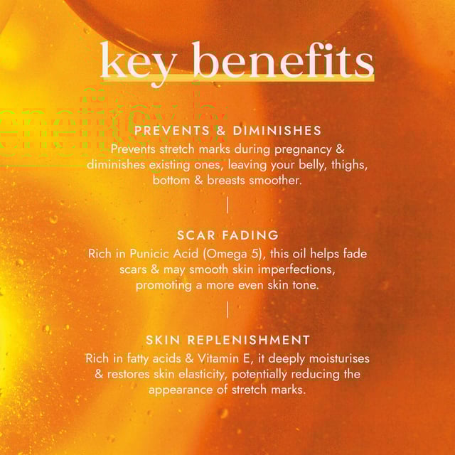 Discover the benefits of Fushi Really Good Stretch Mark Oil, specially formulated to help prevent and reduce stretch marks during pregnancy. This luxurious blend targets uneven skin with powerful ingredients. Pomegranate oil fades scars, while avocado oil promotes elasticity and hydrates. Wheatgerm oil, rich in Vitamin E, aids skin repair. Infused with healing tulsi, this oil enhances your skin's natural health. For optimal results, massage daily into damp skin after bathing. Embrace self-care with Ayurvedic rituals that celebrate your body.