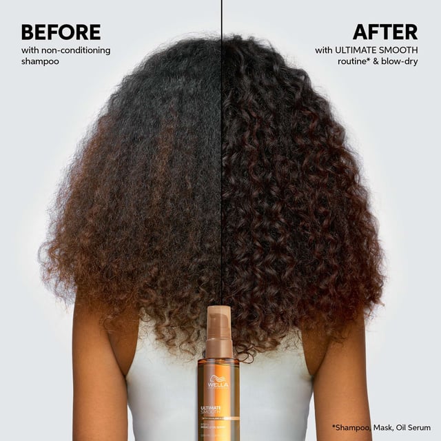 Experience the transformative power of Wella Ultimate Smooth Miracle Oil Serum, a luxurious hair oil enriched with Squalane and Omega-9. This lightweight serum deeply nourishes your hair in just 30 seconds, providing lasting smoothness for up to 3 days. Protect your locks from UV rays and heat up to 230°C/450°F while enjoying 96 hours of frizz control and a stunning shine. For best results, apply 1-3 pumps to damp hair, distribute evenly, and style as desired. Elevate your hair care routine with this essential product for beautifully smooth hair.