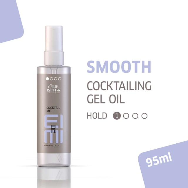 Transform your hair with Wella Professionals Cocktail Me Smoothening Oil. This versatile oil-gel hybrid can be used alone or blended with other EIMI products to achieve a sleek, polished look. It effectively tames frizz and enhances the softness, bounce, and manageability of your hair without leaving a greasy residue. Infused with advanced gum and rubber polymers, it boosts shine for a salon-quality finish. Simply apply 1-2 pumps on damp or dry hair, focusing on mid-lengths and ends, to enjoy smooth, beautiful hair every day.