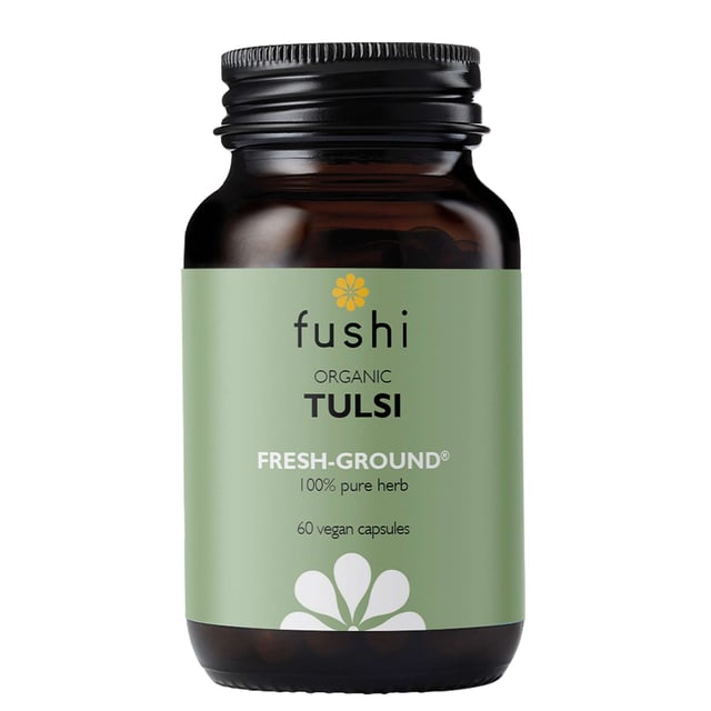 Discover the benefits of Fushi Organic Tulsi (Holy Basil) Supplements, an Ayurvedic herb known for its calming properties. Each bottle contains 60 capsules, providing a 30-day supply with 290 mg of pure Tulsi per capsule. This adaptogenic herb helps manage stress, promotes mental clarity, and supports immune health. Packed with antioxidants, Tulsi may enhance overall wellness. Take 2 capsules daily with food or water. For tea, open a capsule to brew Tulsi tea with lemon and honey. Not recommended for pregnant or breastfeeding women. Store in a cool, dark place.