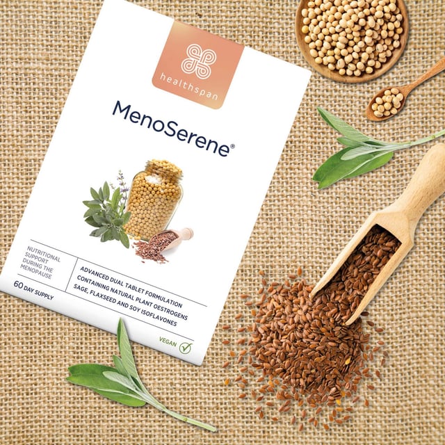 Discover Healthspan MenoSerene®, a unique menopause support solution specifically formulated for women. This dual tablet system includes a pink multivitamin packed with essential nutrients like calcium, magnesium, and vitamin D to promote bone health, alongside a brown tablet that combines powerful plant oestrogens from sage, flaxseed, and soy isoflavones to help balance hormones. With added vitamin B6 for hormonal regulation, this supplement addresses common menopause symptoms such as hot flushes and night sweats. Simply take one pink and one brown tablet daily with water for optimal results. Always consult a healthcare professional if you're pregnant, breastfeeding, or on medication. Store in a cool, dry place, out of reach of children.