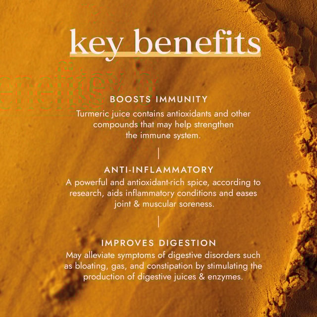Experience the potent health benefits of Fushi Organic Cold-Pressed Turmeric Juice. Each 500ml bottle contains over 1.25kg of 100% raw Turmeric Root sourced from Gujarat, India, providing you with 16 servings of pure wellness. Rich in antioxidants, this juice supports your immune system, aids in reducing inflammation, and promotes joint health. Enjoy 2 tablespoons daily straight or mixed with your favorite drinks. Perfect for detoxification and enhancing skin and hair vitality. Note: Not suitable for pregnant or breastfeeding women. Store in a cool, dark place.
