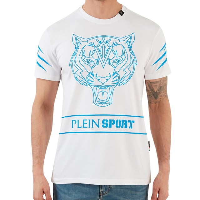 Plein Sport wit T-shirt, stretch fit 95% katoen, 5% elastaan, gemaakt in Italie, Plein merklogo, Plein Sport wit T-shirt