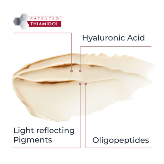Revitalize your eyes with Eucerin Anti-Pigment Illuminating Eye Cream, designed to combat dark circles, puffiness, and fine lines. This lightweight cream features a cooling metal applicator for precise application to hyperpigmentation areas. Enriched with light-reflecting pigments, it brightens the eye area for a refreshed look. The combination of Thiamidol, Hyaluronic Acid, and Oligopeptides reduces hyperpigmentation, smooths fine lines, and boosts collagen production. Achieve a luminous and youthful appearance.