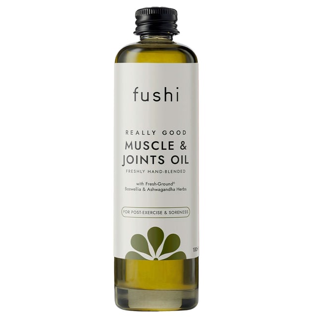 Fushi Really Good Muscle & Joints Oil - 100ml for Pain Relief and Relaxation Experience the soothing power of Fushi Really Good Muscle & Joints Oil. Specially formulated to alleviate sore muscles and joints, this 100ml oil promotes enhanced circulation and comfort. Infused with potent ingredients like Boswellia, known as Indian Frankincense, and Ashwagandha, it targets soreness and supports joint health. The calming properties of Liquorice, Tulsi, and Valerian further ease stiffness and tension. Ideal for post-sport recovery, use as a massage oil or in a relaxing bath with Epsom salts. Embrace your wellness with this Ayurvedic blend.