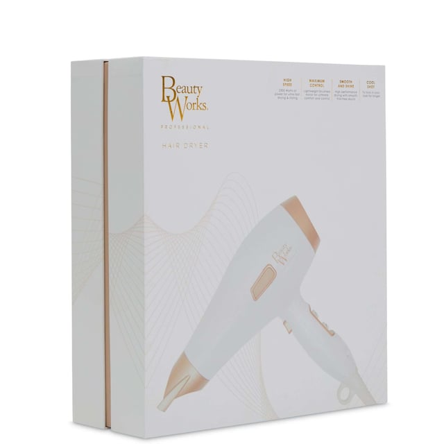 Experience salon-quality results at home with the Beauty Works Hair Dryer Kit. This powerful dryer features a 1935-2300W brushless DC motor that reduces drying time while delivering smooth, shiny hair. The ionic conditioning technology eliminates frizz, leaving your hair healthier and manageable. Customize your drying experience with three heat settings and two speed options, plus a cool shot for lasting styles. The kit includes two concentrator nozzles for precision styling and a ceramic brush for easy sectioning. Complete with a stylish dust bag for storage.