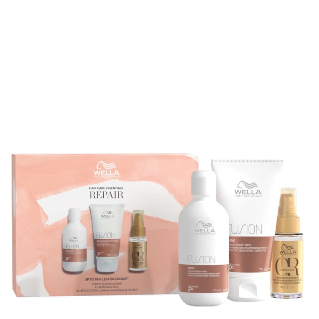 Transform your hair care routine with the Wella Professionals Fusion Travel Set, designed for silk-like softness and shine. This kit includes Wella Fusion Shampoo (100ml), Wella Fusion Mask (75ml), and Wella Oil Reflections Luminous Smoothing Oil (30ml). Each product minimizes breakage and repairs hair: the shampoo hydrates with Silksteel Fusion Technology, the mask deep-conditions with silk amino acids, and the oil infuses moisture while taming frizz. Perfect for achieving healthy, radiant hair on the go.