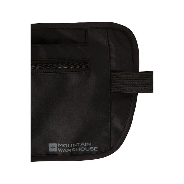 Mountain Warehouse RFID Blocking Waist Bag (Black) 100% Polyester. Fabric: Tricot. Fabric Technology: Lightweight, RFID Blocking. Fastening: Quick Release Clip. Adjustable Belt, Elasticated Strap. Compartments: Zipped Compartment.