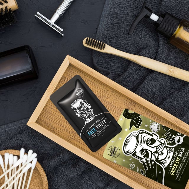Revitalize your skin with the BARBER PRO Skin Revival Kit, specially designed for men. This charcoal-powered set deeply cleanses pores, removing toxins and fighting blackheads and breakouts. It includes a hydrating Gentlemen’s Sheet Mask, a soothing Under Eye Mask for tired eyes, a Foaming Cleansing Mask that bubbles to detoxify, and a Face Putty Peel Off Mask that unclogs pores. Experience refreshed, energized skin in just a few simple steps. Ideal for a rejuvenating skincare routine.