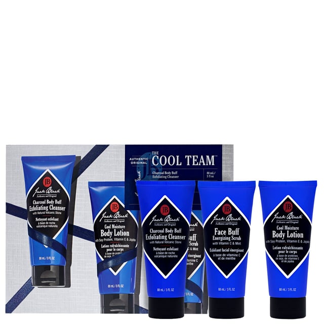 Discover the ultimate grooming experience with the Jack Black Men's Grooming Cool Team Set. This set includes three essential products: the Face Buff Energizing Scrub (88ml) for a closer shave, the Charcoal Body Buff Exfoliating Cleanser (88ml) to refresh the skin, and the Cool Moisture Body Lotion (88ml) to hydrate and calm overheated skin. Perfect for daily use, this set is designed to keep your skin looking and feeling its best.