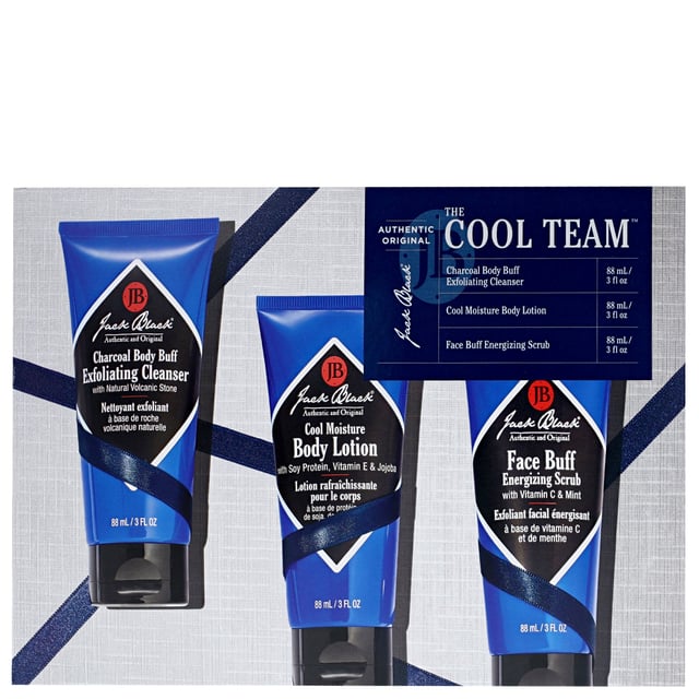 Discover the ultimate grooming experience with the Jack Black Men's Grooming Cool Team Set. This set includes three essential products: the Face Buff Energizing Scrub (88ml) for a closer shave, the Charcoal Body Buff Exfoliating Cleanser (88ml) to refresh the skin, and the Cool Moisture Body Lotion (88ml) to hydrate and calm overheated skin. Perfect for daily use, this set is designed to keep your skin looking and feeling its best.