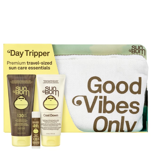 Discover the Sun Bum Day Tripper Sun Care Set, your essential companion for a carefree summer! This carefully curated trio includes SPF30 Sunscreen Lotion for broad-spectrum protection against UVA/UVB rays, SPF30 Coconut Lip Balm to keep your lips hydrated, and Cool Down Aloe Lotion for soothing relief after sun exposure. Each product is vegan-friendly and designed to nourish and protect your skin while you enjoy the sun. Perfect for beach days or outdoor adventures, this set ensures you stay safe and sunburn-free all summer long. Embrace the summer vibes with Sun Bum!