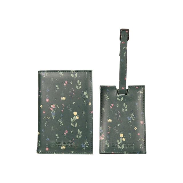 Anti-fade, hållbar. Design: Blommor, blad, logotyp. Innehåll: 1 bagagetag, 1 passfodral. Externt identifieringsfönster.
