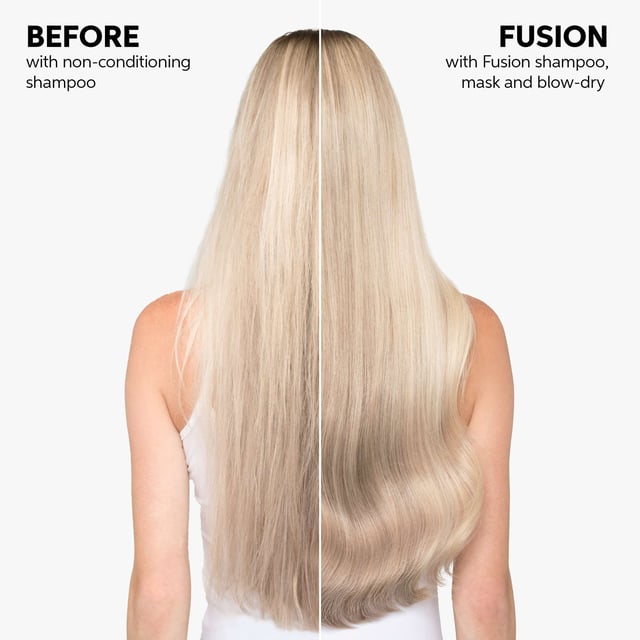 Transform your hair with Wella Professionals Fusion Intense Repair Conditioner. This 200ml treatment is formulated with Silk Steel Fusion Technology to repair damaged hair fibers at macro and micro levels. Enriched with Silk Amino Acids and Micronized Lipids, it protects against breakage, providing a smooth finish. The Metal Purifier safeguards your hair from harmful metals in water. For best results, apply to damp, clean hair, leave for 30 seconds, and rinse thoroughly. Pair with Fusion Intense Repair shampoo and hair mask for optimal care.