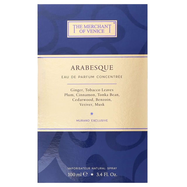 Discover the enchanting The Merchant of Venice Arabesque Eau de Parfum Spray, a luxurious fragrance that transports you to distant lands filled with exotic spices and rich woods. The captivating scent opens with warming ginger, luscious plums, and smoky tobacco, creating an irresistible allure. The heart reveals a blend of aromatic cinnamon, softened by creamy tonka bean and cedar notes. Finally, the base features a harmonious combination of resinous benzoin, musk, and earthy vetiver, leaving a memorable trail. Perfect for the modern woman seeking elegance and sophistication.