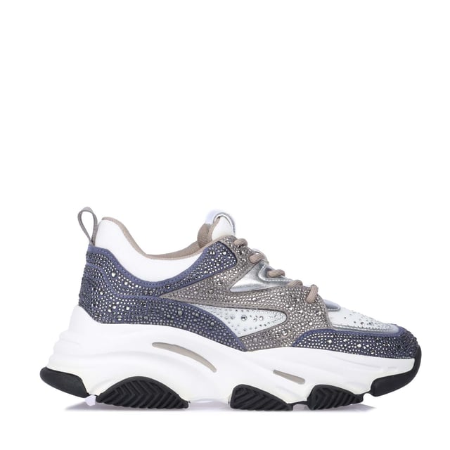 Fabric upper.Lace up fastening.Monochrome look and extra chunky sole.Silver diamantes.Rubber sole.